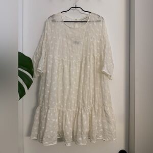 Mansur Gavriel Ivory Linen Blend Floral Embroidered Dress